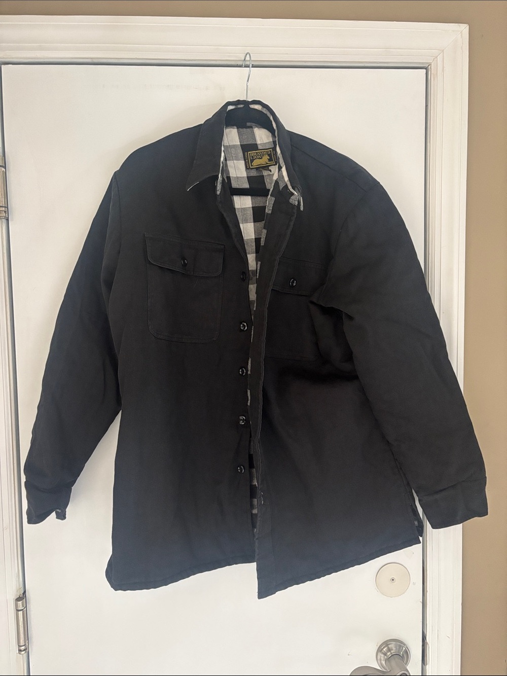 Men's Black Insulated Work Jacket with Checked Lining